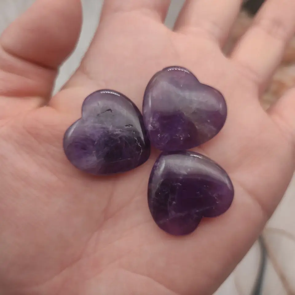 1pcs AMETHYST Crystal Heart Stone Amethyst Polished Gemstone Flat Heart Carving