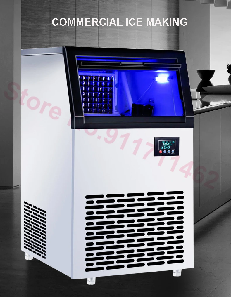 Commercial Ice Maker 60กก.120กก./24H อัตโนมัติ Cube น้ำแข็ง Machin สำหรับกาแฟบาร์ Teamilk Shop 220V