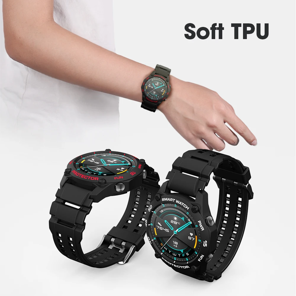 Sikai tpu banda pulseira para huawei relógio gt2 tpu escudo protetor de tela capa caso para huawei gt 2 wacth acessórios