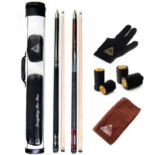 CUESOUL Free Shipping Combo Set of House Bar Pool Cue Sticks - 2 Cue Sticks Packed in 2x2 Hard Pool Cue Case