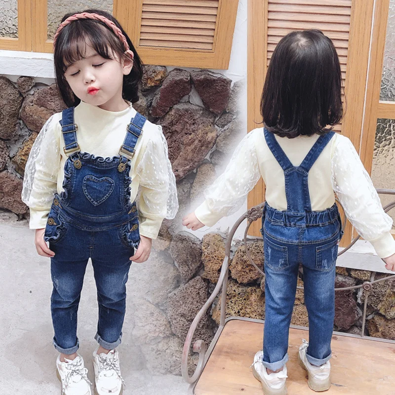 Kids Denim Jumpsuit Back To School New Fashion Children Overalls Jeans Heart Patten Design Kids Pants Boys Girls Jeans Trousers