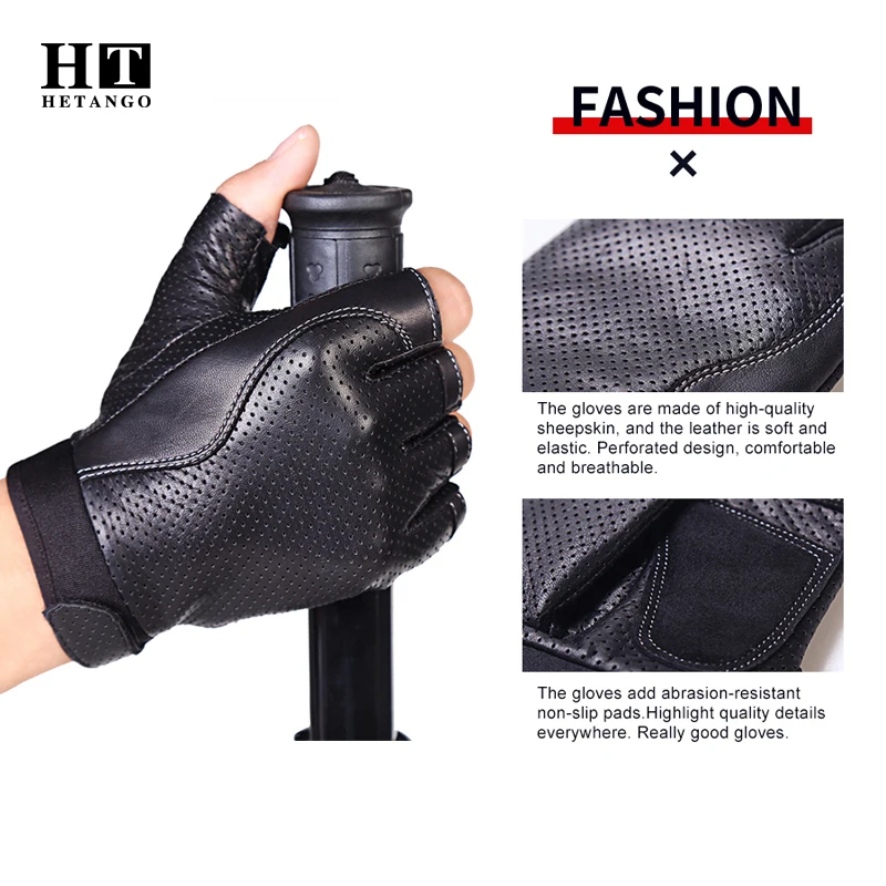 Guantes tácticos de cuero para hombre, Manoplas sin dedos de alta calidad, resistentes al desgaste, para deportes al aire libre, motocross,