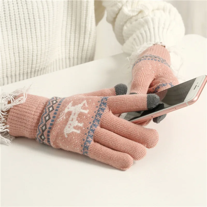 Winter with plush thick gloves female touch-screen Korean version of the warm plush gloves cute mittens