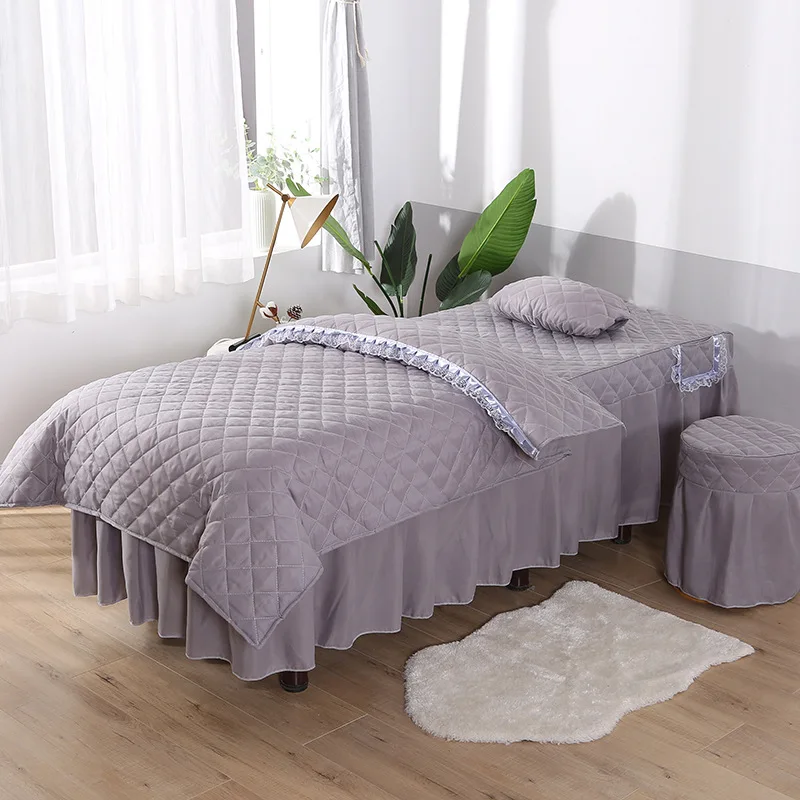 4pcs Lattice Quilting Beauty Salon Bedding Sets Massage Spa Tuina Sabanas Bedskirt+Stoolcover+Pillowcase+Duvet Cover Bed Covers