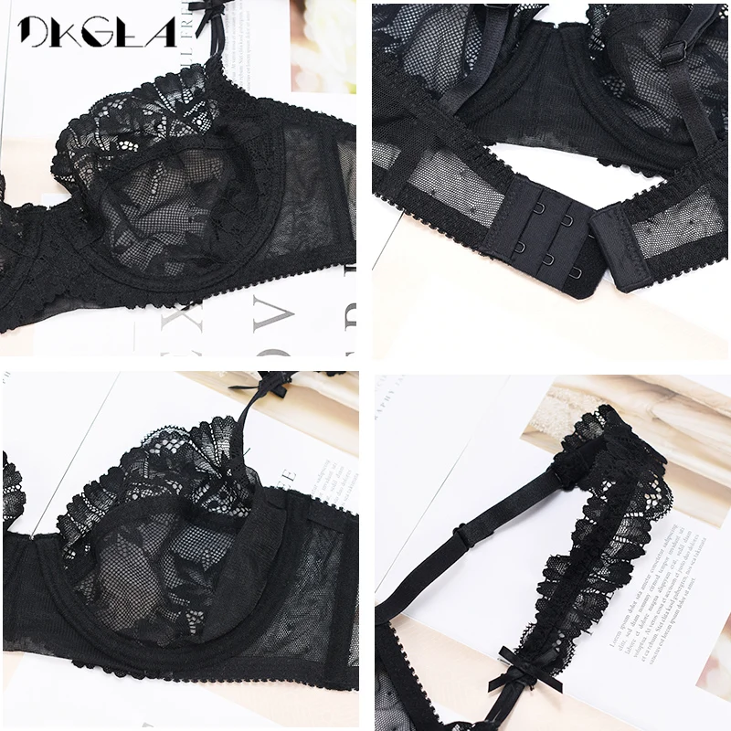 New Hot Sexy Bra Set Pink Brassiere Plus Size Underwear Set Lace Transparent Ultrathin Net Yarn Brand Women Lingerie Embroidery