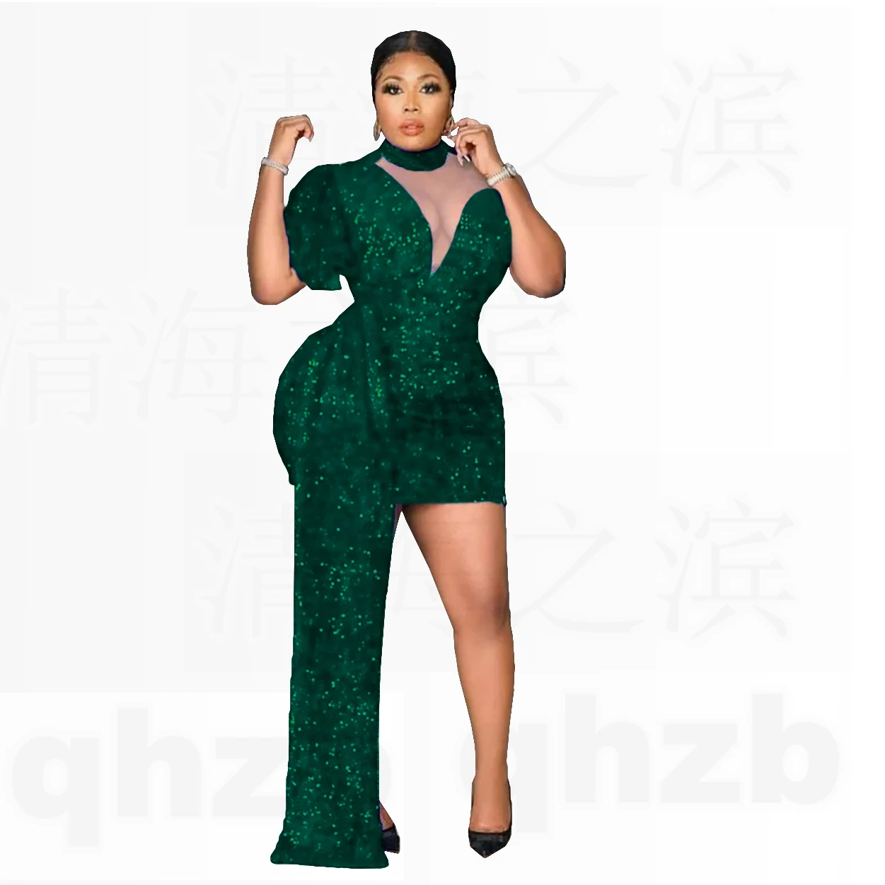 تخصيص جديد في الترتر الأزرق الملكي عالية الرقبة حورية البحر الطبيعية صغيرة/فوق الركبة فساتين لحضور الحفلات الموسيقية/النساء فساتين كوكتيل 2025