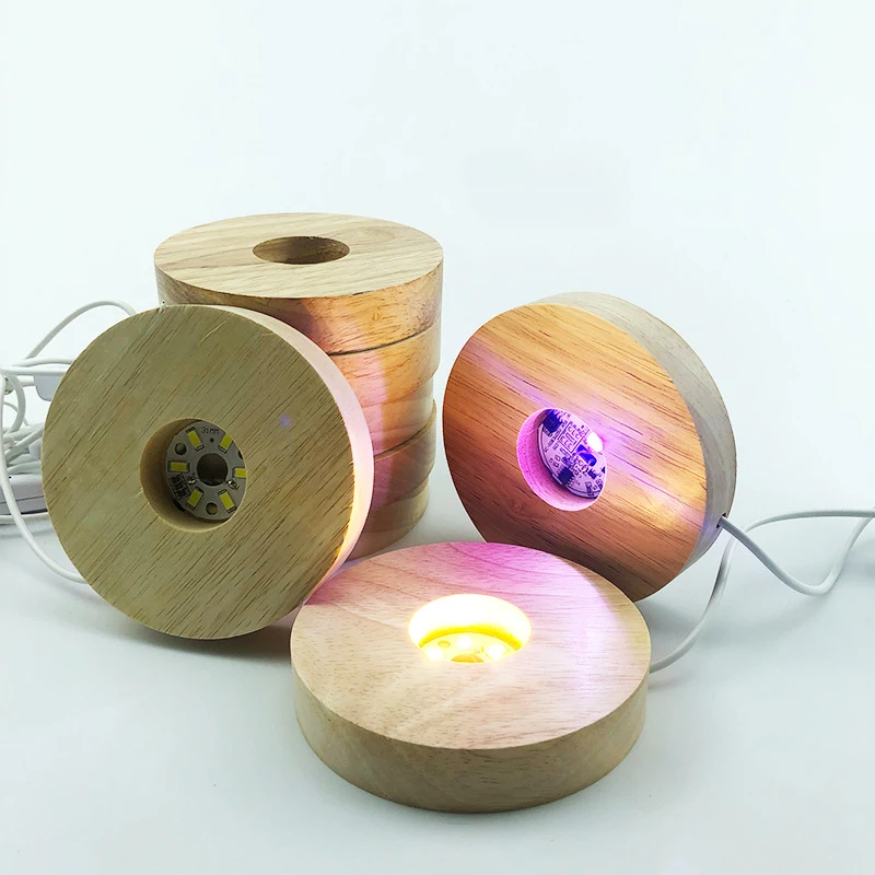 Base per lampada in legno 3D rotonda USB luce notturna calda supporto base display a LED per sfera sfera di cristallo accessori per illuminazione