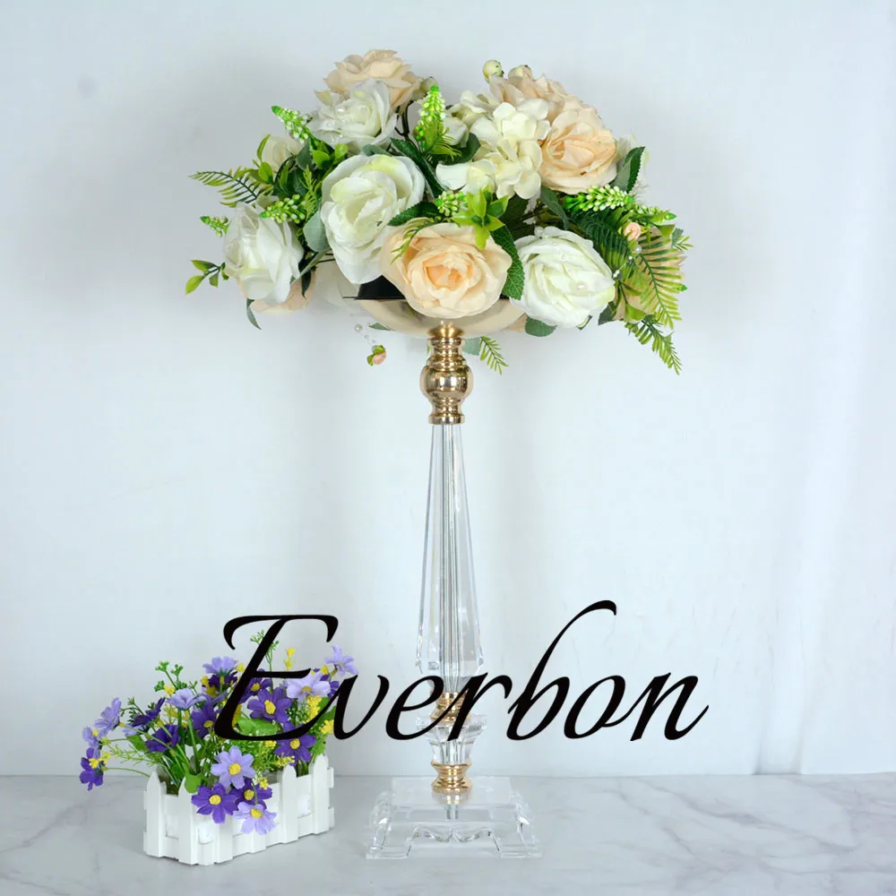 Gold Flower Vase Floor Vases Column Stand Metal Road Lead Wedding Table Centerpiece Flower Rack Event Party Decoration