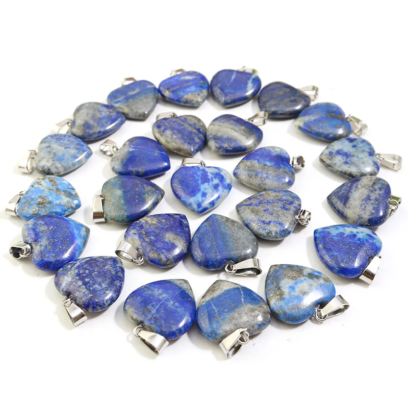 24pcs Raw Natural Lapis Lazuli Heart Pendant Necklace Earring Stone Beads For Jewerly Making Healing Gift Wholesale