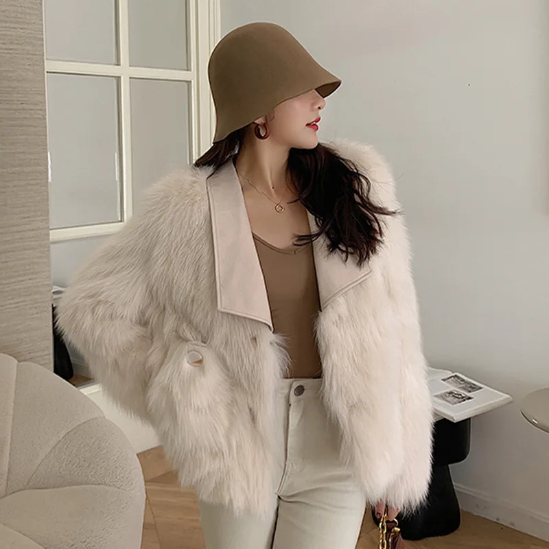 

New Women's Korean Loose Fashion Trendy Imitation Plush Fox Fur Coat Artificial Wool Winter Clothes Artifical Fleece Jackets