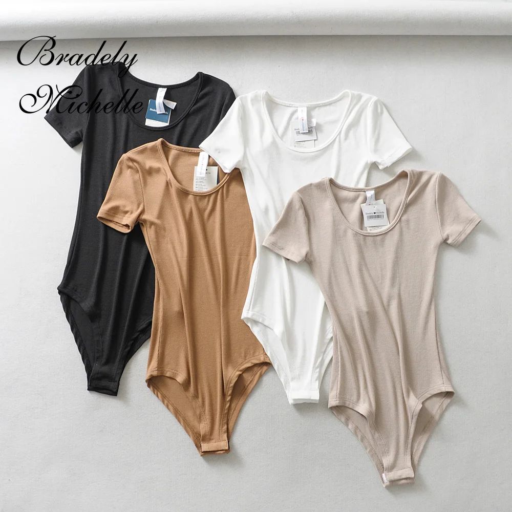 BRADELY MICHELLE Sexy Women Slim Short-Sleeve Deep O-neck Tops Bodysuits Female Rompers Streetwear Jumpsuits