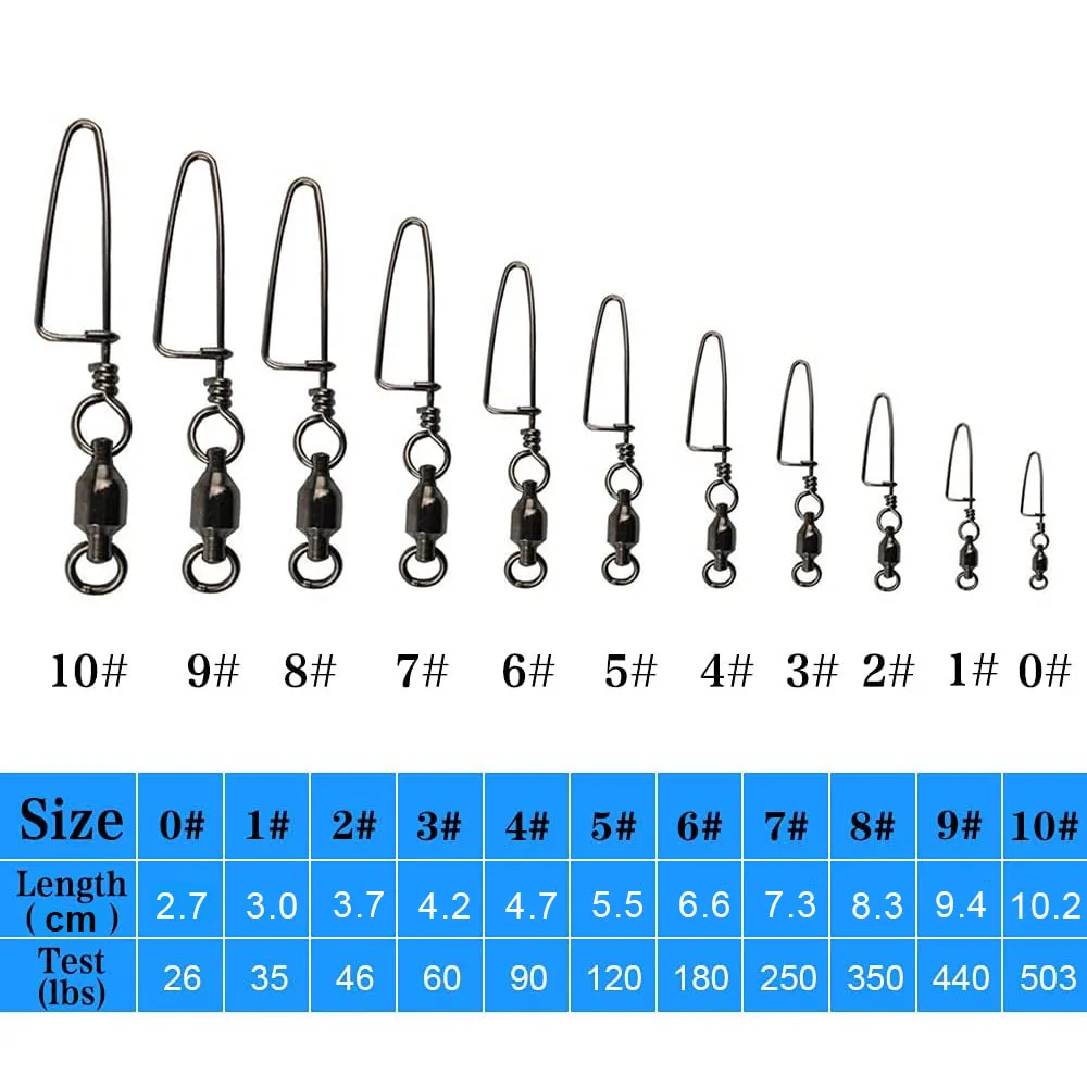 30Pcs Copper Ball Bearing Fishing Swivel with Coastlock Snap 26-503LBS Stainless Steel Welded Ring Saltwater Fishing Connectors