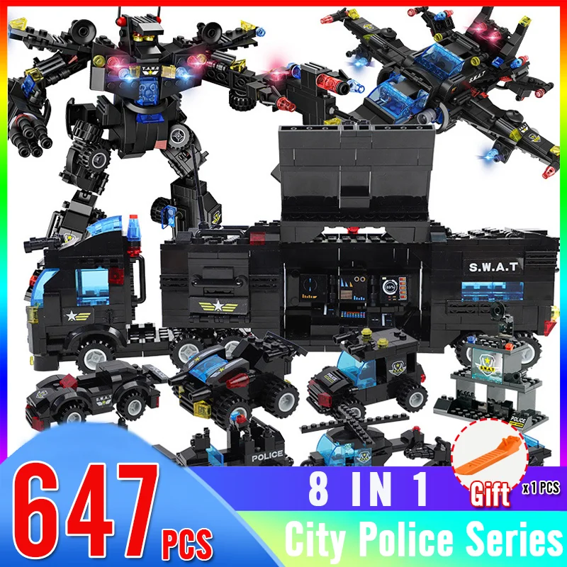 647-825pcs City 8-in-1 เด็กDIYบล็อกอาคารรถรถบรรทุกเฮลิคอปเตอร์อิฐชุดDominoของเล่นเด็กของขวัญ