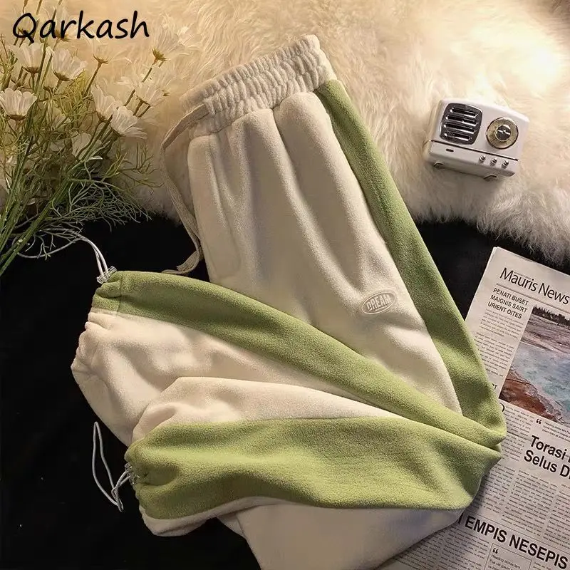 

Casual Pants Women Patchwork Loose Autumn Warm High Waist College Korean Style Leisure Bottom Trousers Mujer Ins Design Popular