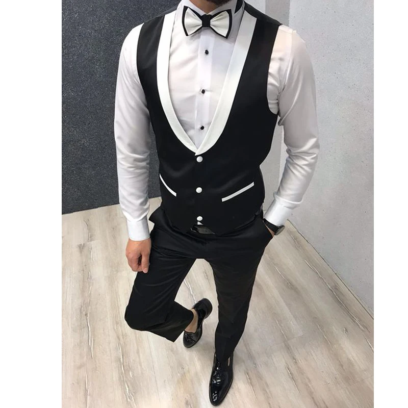 Nieuwste Zwarte Broek Vest Ontwerpen Beste Mannen Suit Casual Slim Fit Blazer Custom Made Bruidegom Stalknecht Smokings Twee Stukken (vest + Broek)