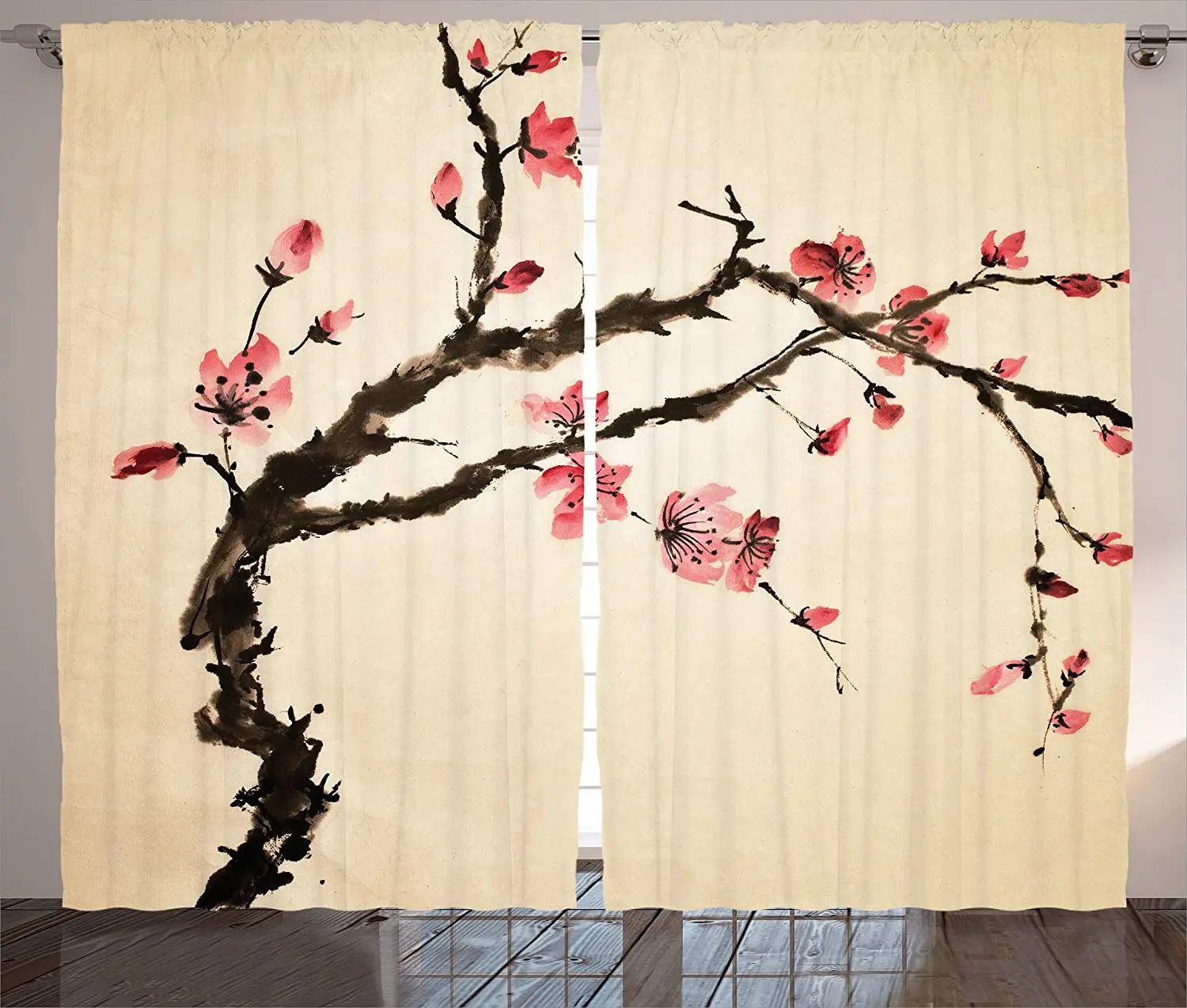 

Japanese Curtains Traditional Chinese Paint of Figural Tree with Details Brushstroke Effects Print Living Room Bedroom Window