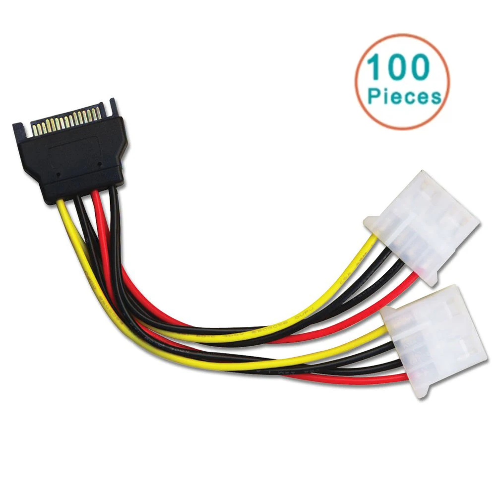 

100pcs/lot 15 Pin SATA Male to 4 Pin Molex 1 or 2 Female IDE HDD Power Hard Drive Cable 20cm