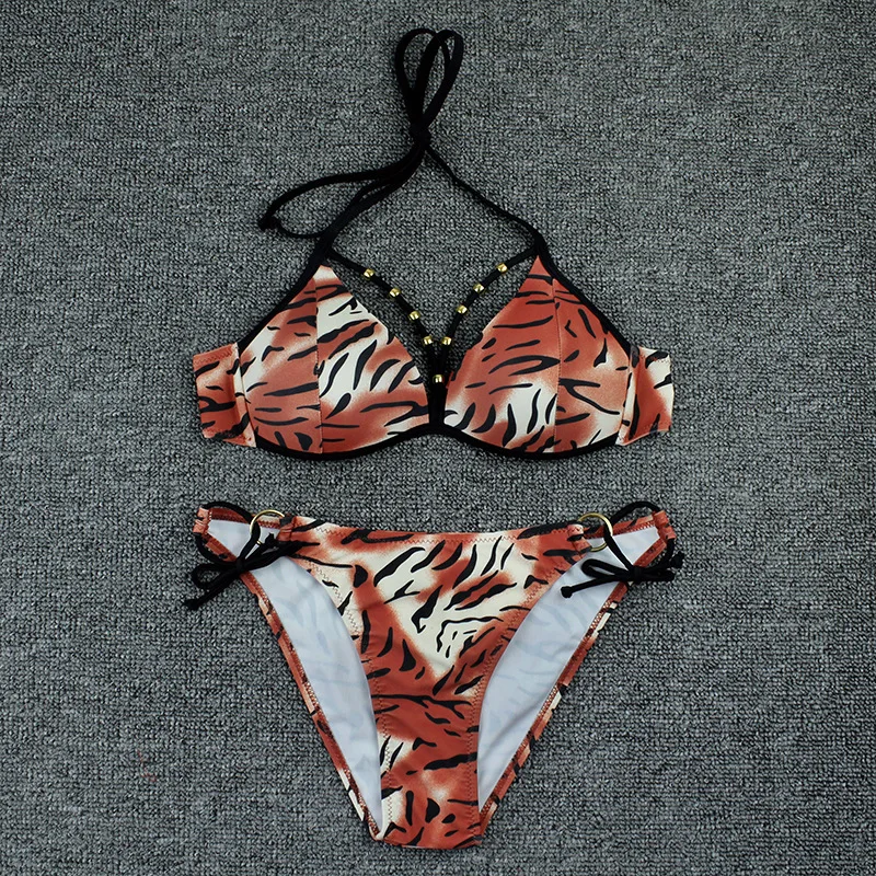 2022 Sexy zestaw Bikini Push-Up kobiety Leopard Biquini śliczne Bikini brazylijski strój kąpielowy kostium kąpielowy strój kąpielowy Maillot De Bain Femme