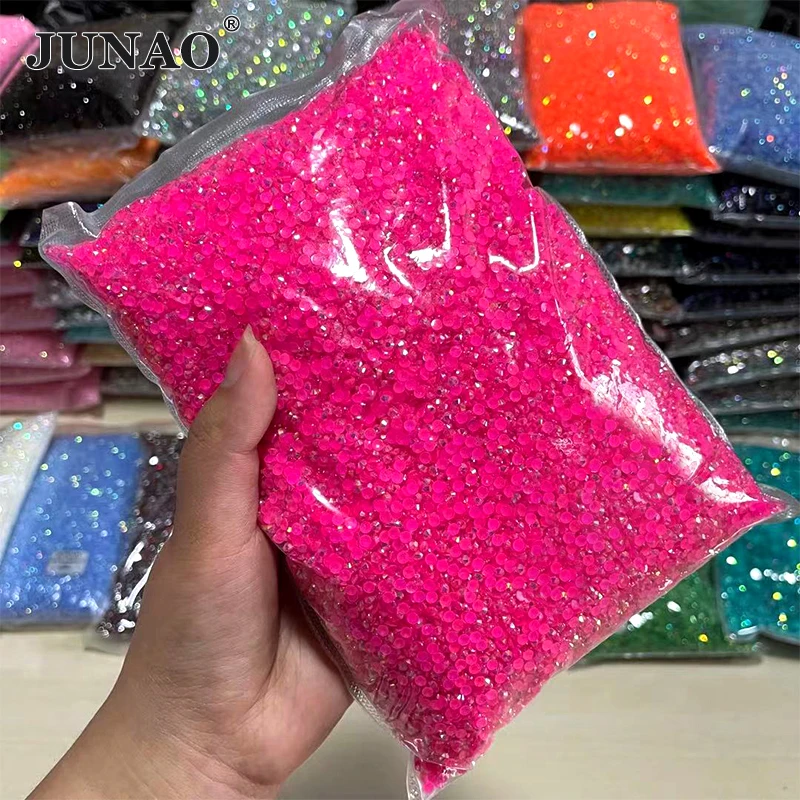 JUNAO Wholesale 2mm 3mm 4mm 5mm 6mm Jelly Orange Red AB Nail Rhinestones Glitter Resin Strass Stones Decoration Glue on Crystal