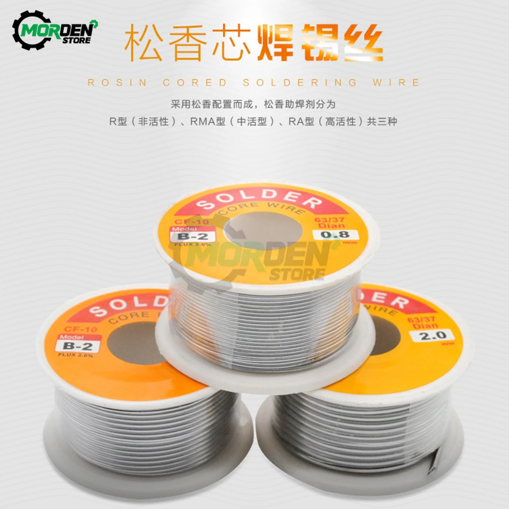 100g 0.5/0.6/0.8/1/1.2/1.5 mm 63/37 FLUX 2.0% 45FT Tin Lead Tin Wire Melt Rosin Core Solder Soldering Wire Roll No-clean