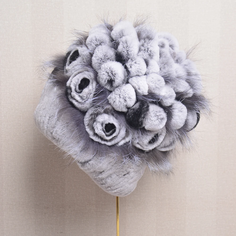 Women\'s Winter Fur Hat Natural Fur Knitted Real Rex Rabbit Fur Hats New Style Luxury Women Winter Silver Fox Fur Hat beanies
