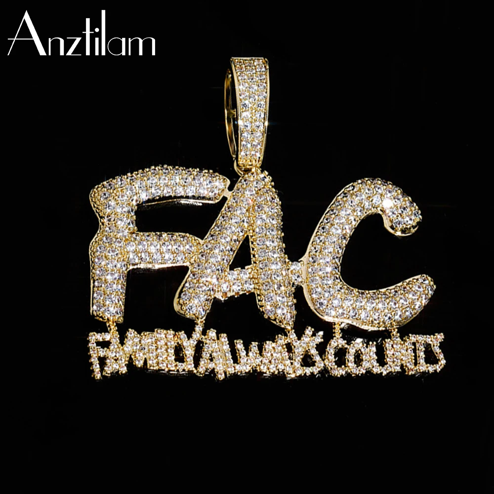 

Anztilam FAC Iced Out кулон ожерелье для мужчин женщин выложенный кубический блеск цирконий золотого цвета ожерелья рэпер хип-хоп ювелирные изделия