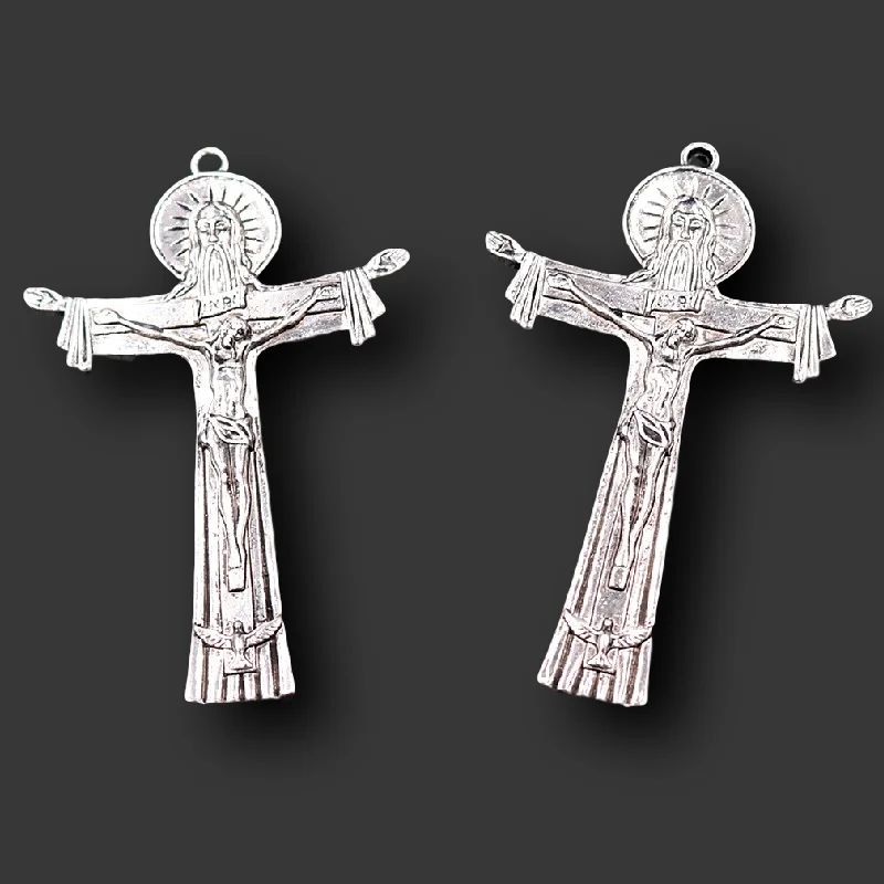 Large Holy Trinity Cross 3D Metal Pendants, 76*50mm Father Son and Spirit Saint Cross Medal Charms, Silver Plated Tone A2296