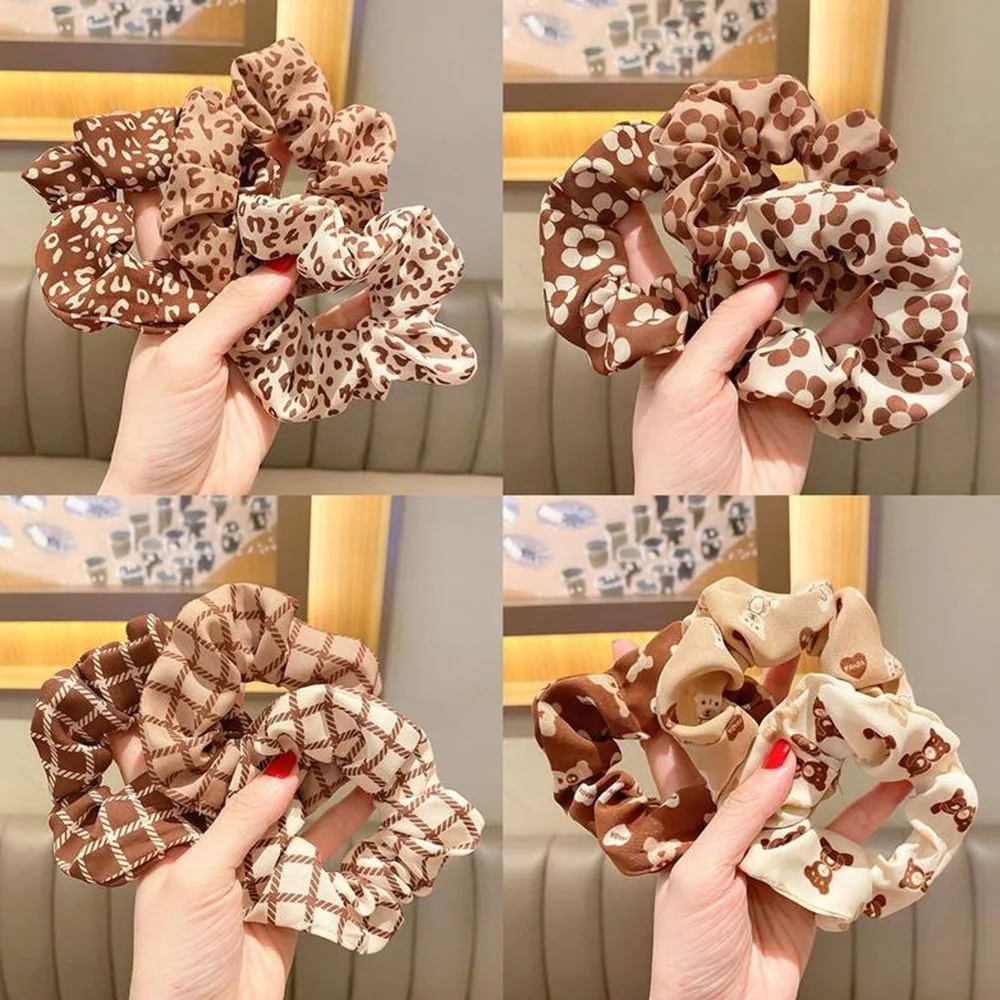 Vintage Leopard Scrunchies Zebra Pattern Hair Rope Women Girls Dot Hair Ties Ponytail Holder Elastic Hair Band Hair Accessories