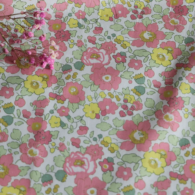 

12XJBetsy Pink Green 80S Tissun liberty Cotton Poplin Fabric For Kids Baby Sewing Cloth Dresses Skirt DIY Printed 0.5M Designer