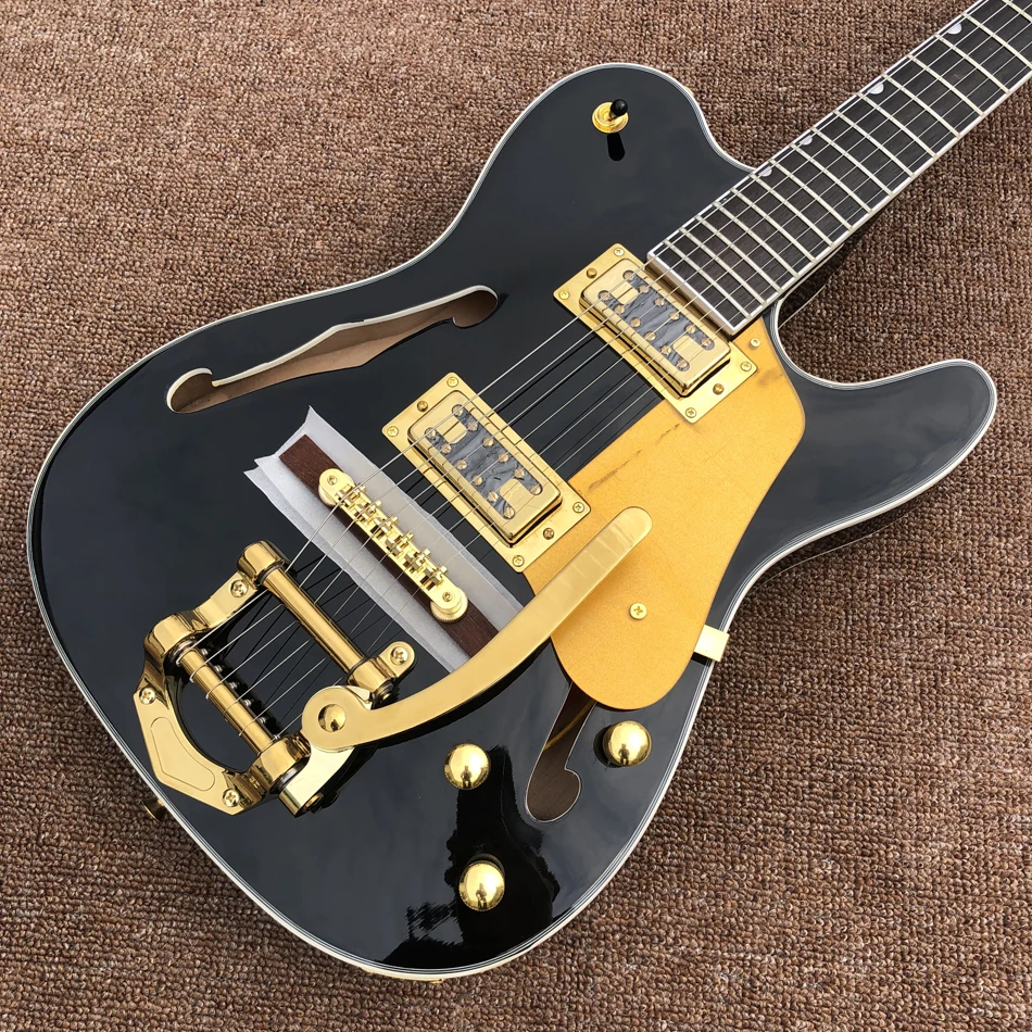 Guitarra eléctrica, diapasón de palisandro, Hardware dorado, cuerpo hueco de Jazz, gran oferta, envío gratis