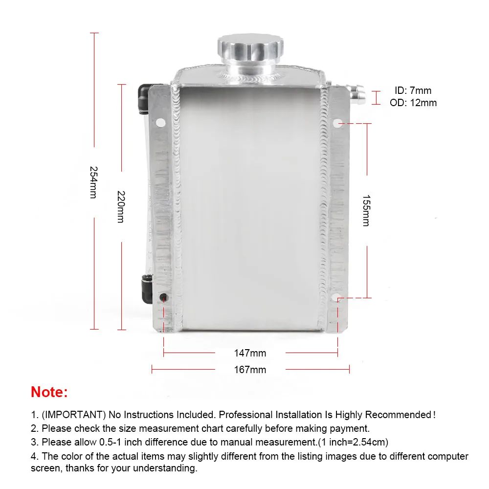 2L Universal Engine Oil Fuel Gas Catch Can Breather Tank Bottle Coolant Radiator Overflow Tank