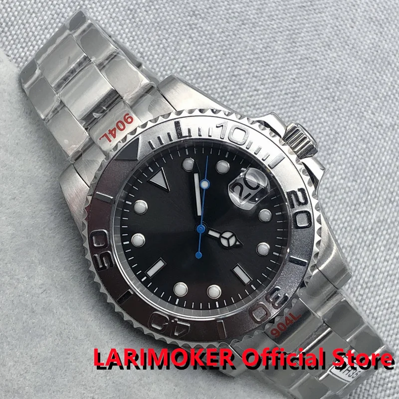 

LARIMOKER Use Pearl 2813 8215 24Jewel NH35A PT5000 Men's Mechanical Watch Self Winding Grey Dial Oyster Band Blue Second Hand