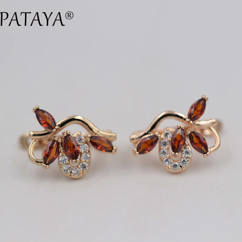 PATAYA New Horse Eye Natural Zircon Dangle Earrings 585 Rose Gold Color Wedding Fashion Jewelry Women Geometric Modern Earring