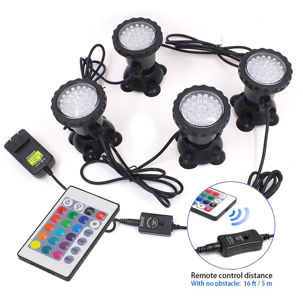 12V RGB LED Underwater Light 36LED IP68 Waterproof Aquarium Spotlight Swiming Pool Fountains Pond Tank Light for Landscape Decor