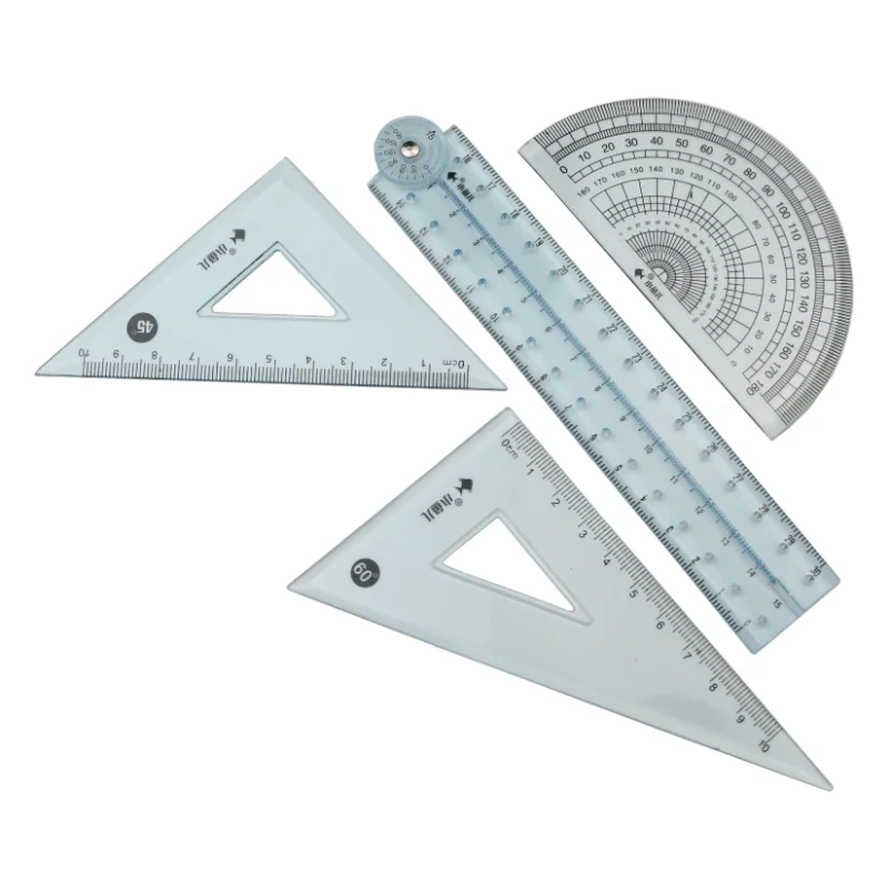 4PCS/set Student transparent ruler Right angle triangle ruler 30cm folding ruler Mathematical geometric drawing measurement