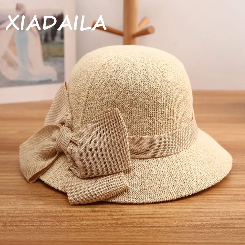 2021 moda na lato damskie kapelusz typu bucket ze słomy z kokardą ręcznie robiony słomkowy kapelusz składany Panama kapelusz rodzic-dziecko dzieci plaża słońce vi
