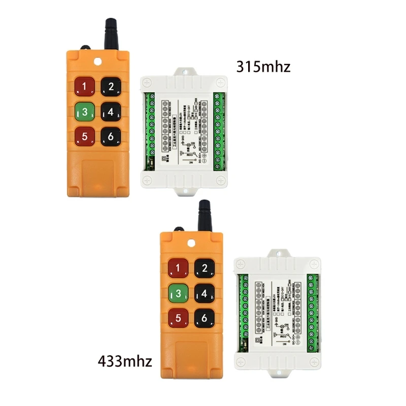 Industrial 2000m DC12V 24V 6CH Wireless Remote Control LED Light Switch Relay Output Radio RF Transmitter 315/433 MHz Receiver