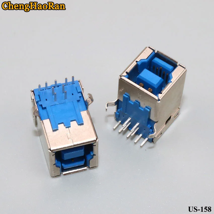 ChengHaoRan 2pcs blue plastic B female 3.0 high speed interface USB B type port 90 degree pin socket female printer interface