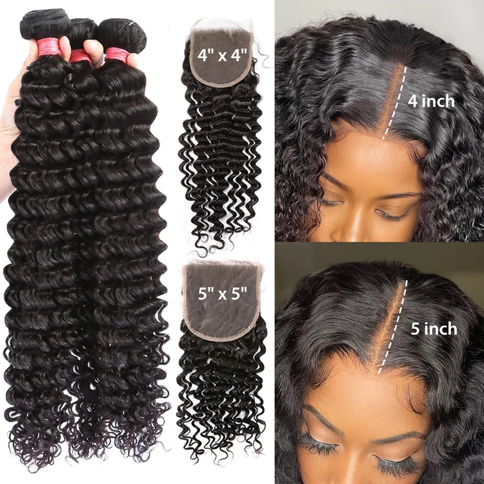 36 38 40 Inch Deep Wave Bundles With Closure 6x6 Lace Closure And Bundles Brazilian Human Hair Bundles With Closure Remy Hair