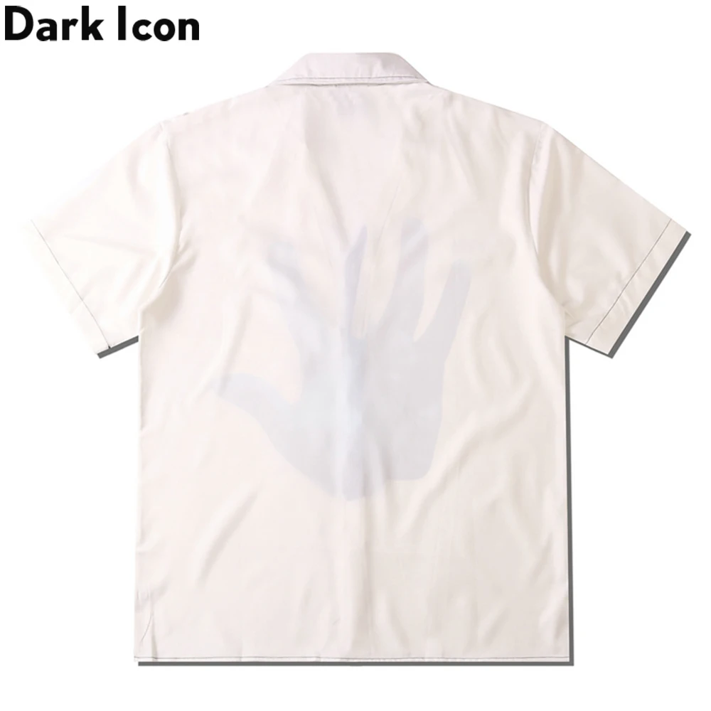 Dark Icon Hand Printed Hawaiian Shirt Men Summer White Polo Shirt Street Fashion Shirts for Man