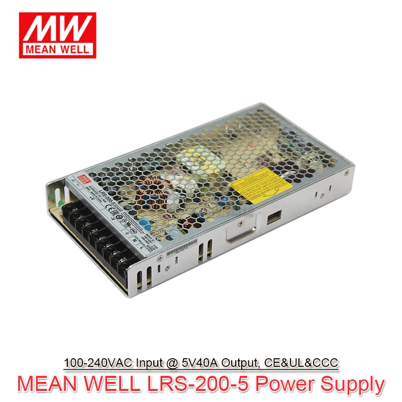 MeanWell LRS-200-5 100 do 240VAC wejście 5V40A wyjście 200W przełączanie pojedynczego wyjścia zasilanie z CE dla ekranu LED