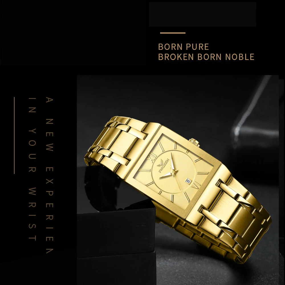 Fngeen Top Brand Luxury Men Quartz Watch Steel Bracelet Male Golden Wristwatches Date Waterproof relogio masculino Clock