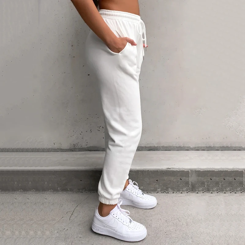 ZZSYKD White Women Sweatpants Chic Fashion Office Wear Narrow Leg Pants High Waist Oversized Sports Casual Trousers Female Balck