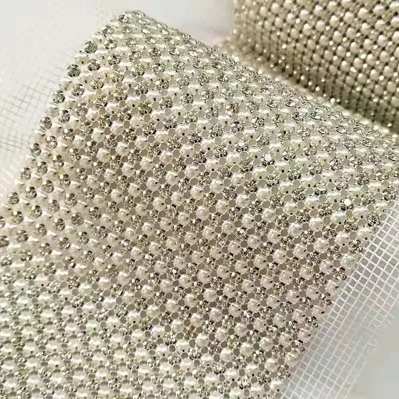 24 Rows 5Mm Rhinestone Mesh High-End Ab Color Crystal Diamond Chain Diy Wedding Sew on Lace Dress Wallet Shoes Sheet 5 Yard/Roll