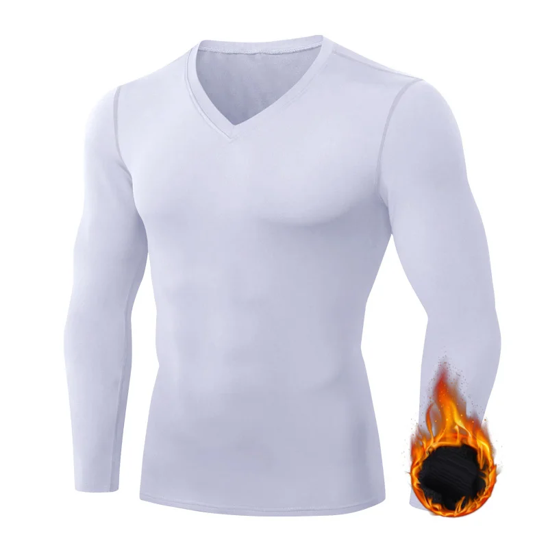 Winter Thermal Men Fleece Running t Shirts T-Shirt Jogging Running Workout Fleece Shirt Warmer Underwear Baselayer Plus Size