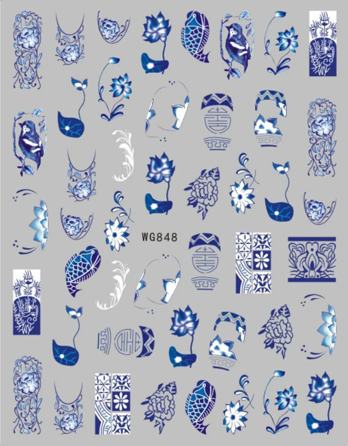 Retro-Blau-Weiß-Porzellan-Design 3D-Nagelaufkleber, Selbstklebende Slider-Aufkleber, Maniküre-Tipps, DIY-Zubehör, 1 Stück – Detail 6