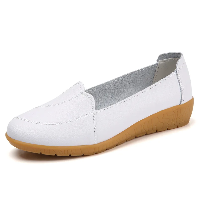 Fashion White Leather Casual Shoes For Women Summer Flats Cut Outs Breathable Loafers Ladies Ballet Shoes Moccasins Female Shoe