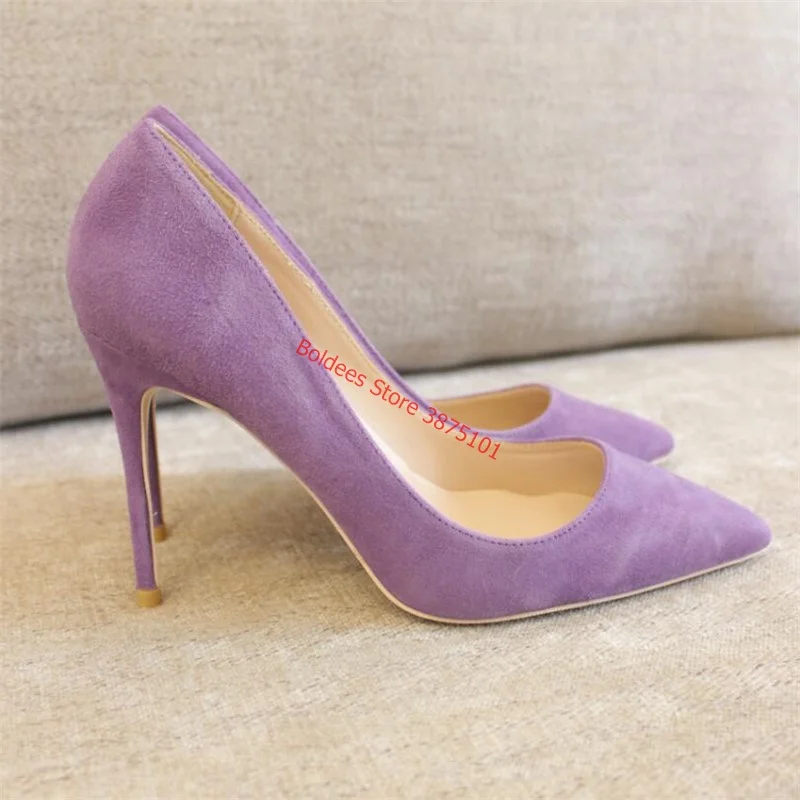 Sexy Pointed Toe High Heel Pumps Purple Suede Slip On Dress Shoes 12CM High Heel Dress Shoes Office Shoes