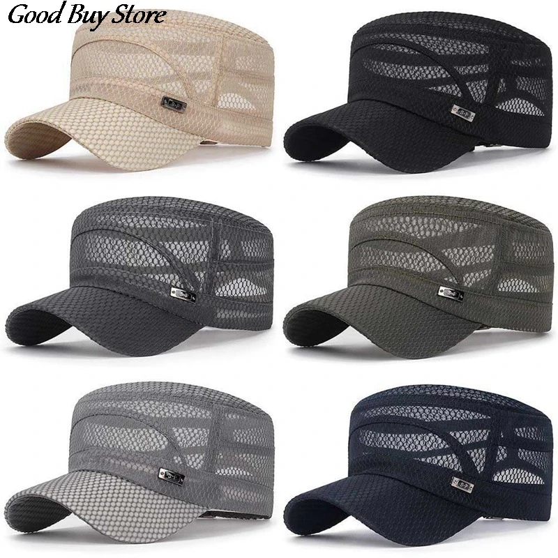 Mesh Baseball Cap Casual Flat Breathable Hat Adjustable Outdoor Sun Hats Men Snapback Male Summer Gorras Streetwear Trucker Cap