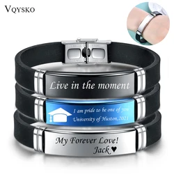 Fashion Customizable Silicone Sport Bracelets for Men Women Engraving Stainless Steel Casual Personalized Bangle Drop Shipping